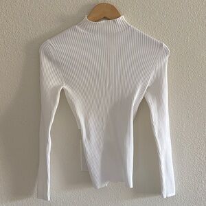 Aritzia White Ribbed Long Sleeve Top